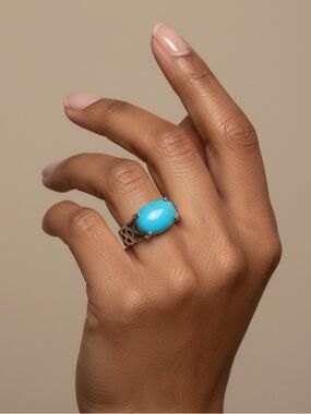 Studio Series Turquoise Blue Stone Ring Size 7.5 Silver Plated